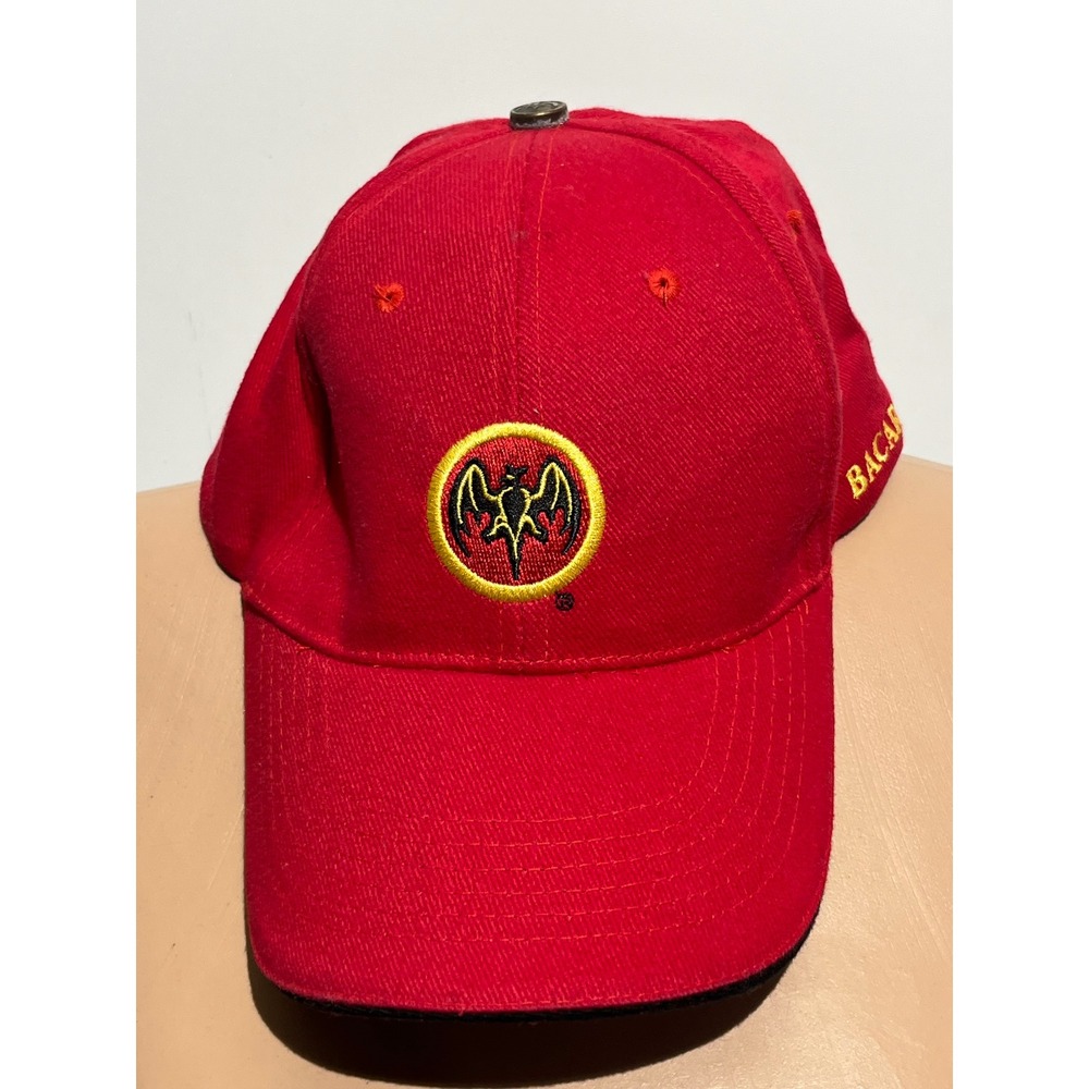 Bacardi Rum Red Baseball Cap Embroidered Bat Logo‎ Adjustable Strapback Hat
